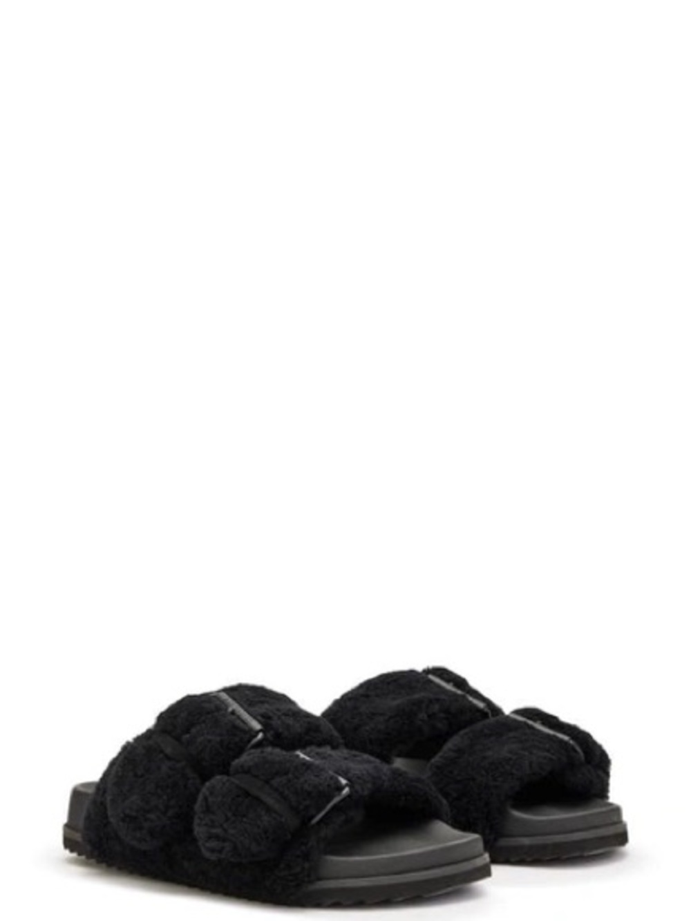 All Saints Sian Black Faux Shearling Buckle Slide Sandals - Women 8